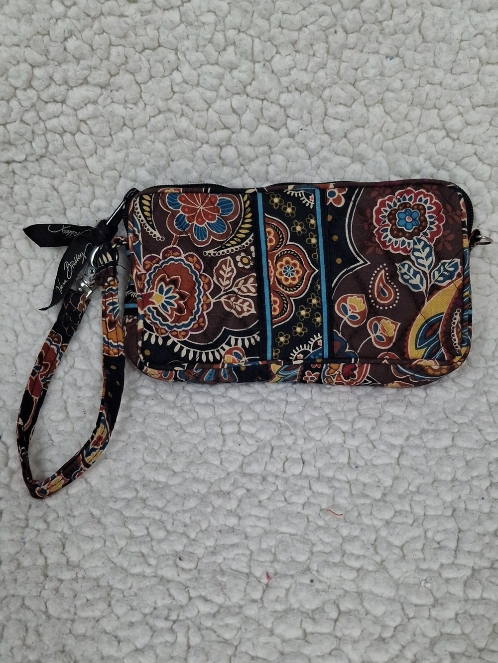 Vera Bradley Brown Quilted Paisley Wristlet with Multicolor Floral Print